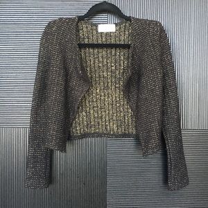 Cropped Jacket with Padded Shoulders in Black/Gold
